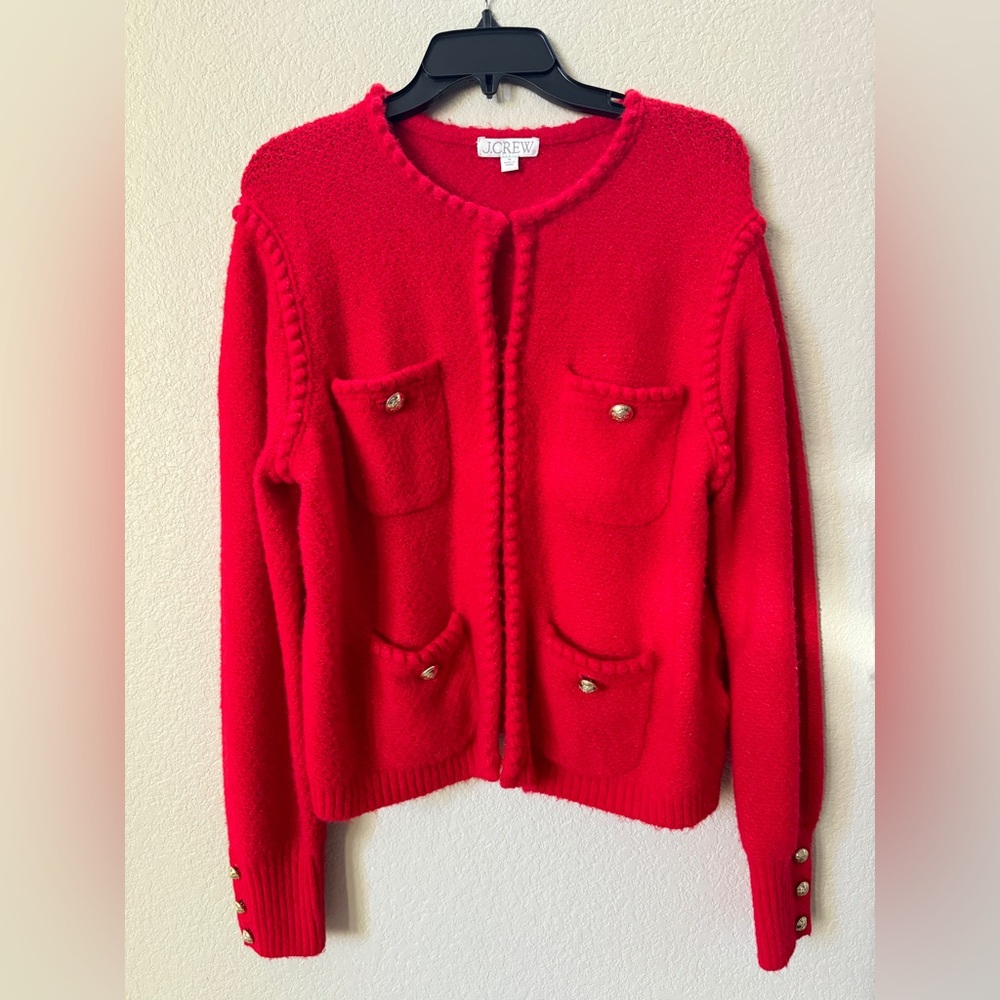 J.Crew • M • Odette Sweater Lady Jacket • Merino Wool, Alpaca, Acrylic• RED - Picture 3 of 11